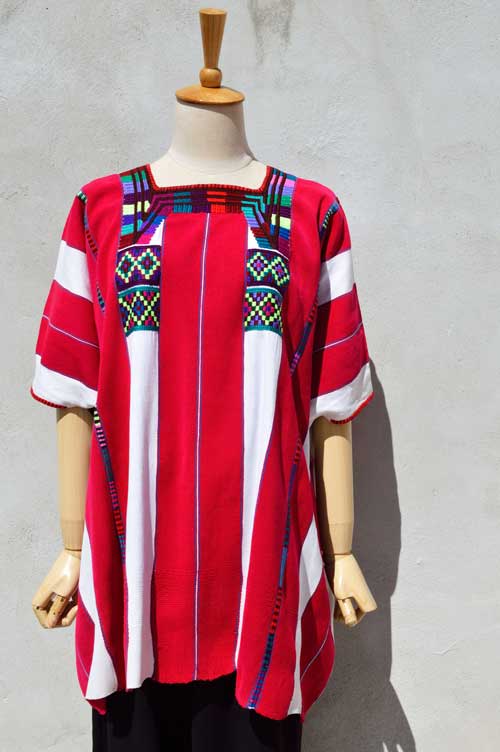 メキシコ刺繍ウィピル*オクスチュック/赤ピンク/民族衣装/oxchuc 