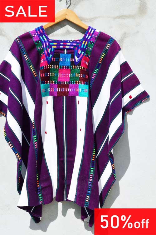 SALE】50%off メキシコ刺繍ウィピル*オクスチュック/紫/民族衣装